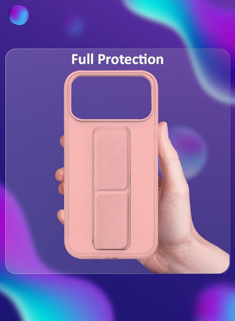 Case for iPhone 17 Pro Back Stand Case Magnetic Grip Car Holder Soft Silicone Kickstand Cover Wrist Strap Full protection Anti-Fingerprint Case for iPhone 17 Pro Pink - Image 2